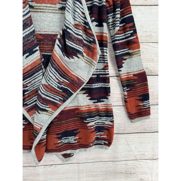 Lucky Brand Aztec Drape Cardigan Sweater Womens Small Gray Maroon Rust - Picture 6 of 14